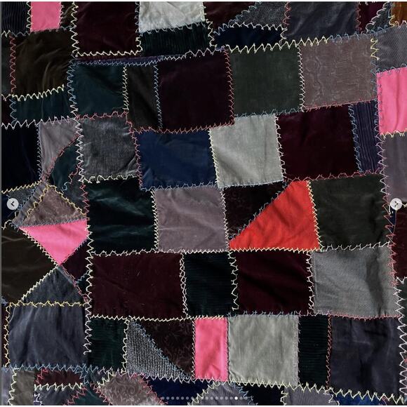 Antique Vintage Velvet Crazy Quilt Patchwork Hand Stitched Brown Purple Silky - Picture 16 of 16